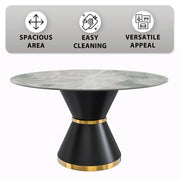 Modern Round Dining Table with a Glass/Stone Tabletop in Stainless Steel Seats 6-10 Qorvus Collection - Elax Furniture