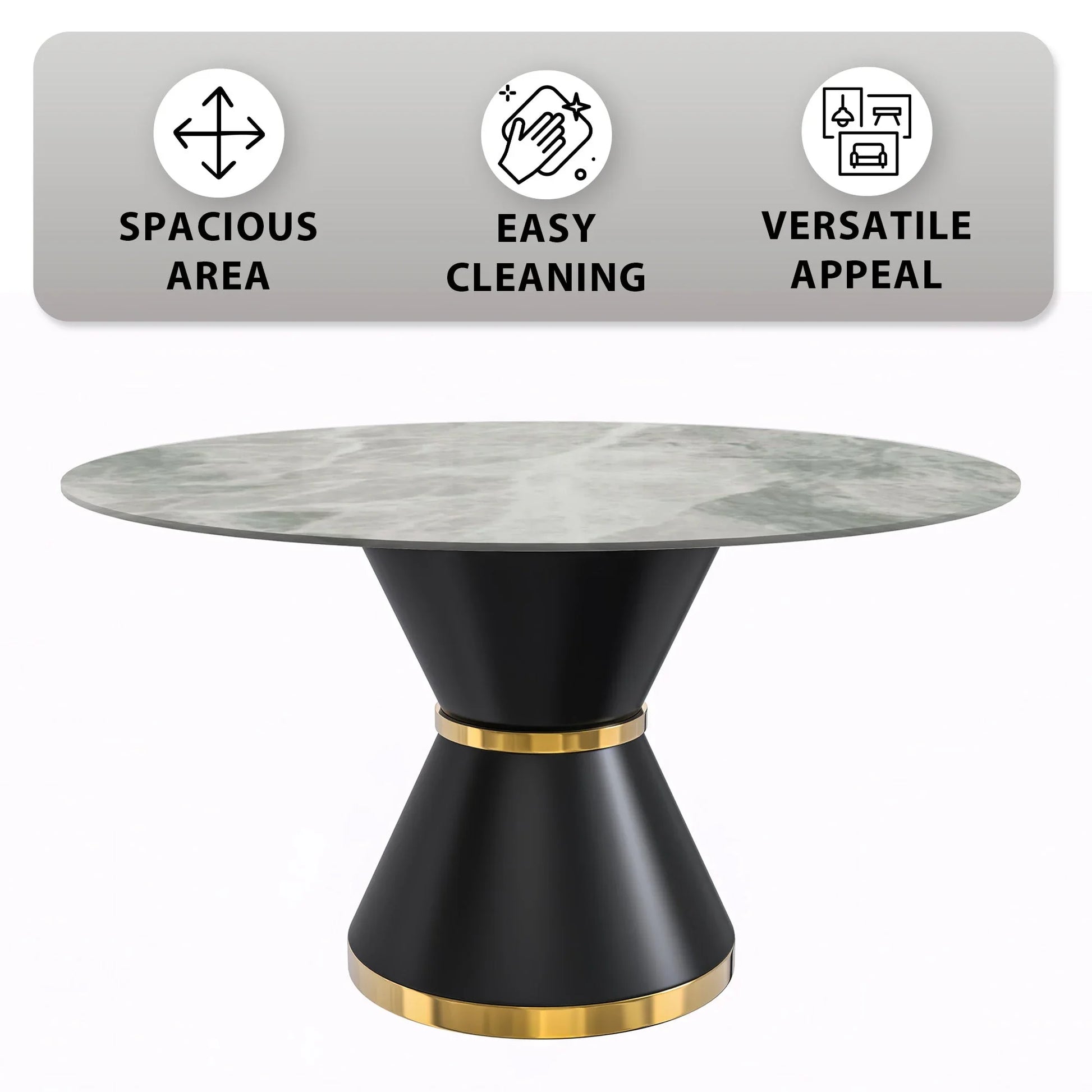 Modern Round Dining Table with a Glass/Stone Tabletop in Stainless Steel Seats 6-10 Qorvus Collection - Elax Furniture