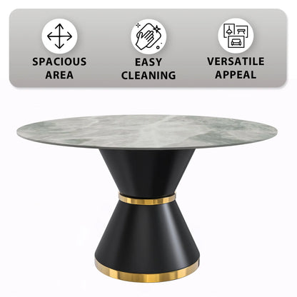 Modern Round Dining Table with a Glass/Stone Tabletop in Stainless Steel Seats 6-10 Qorvus Collection - Elax Furniture
