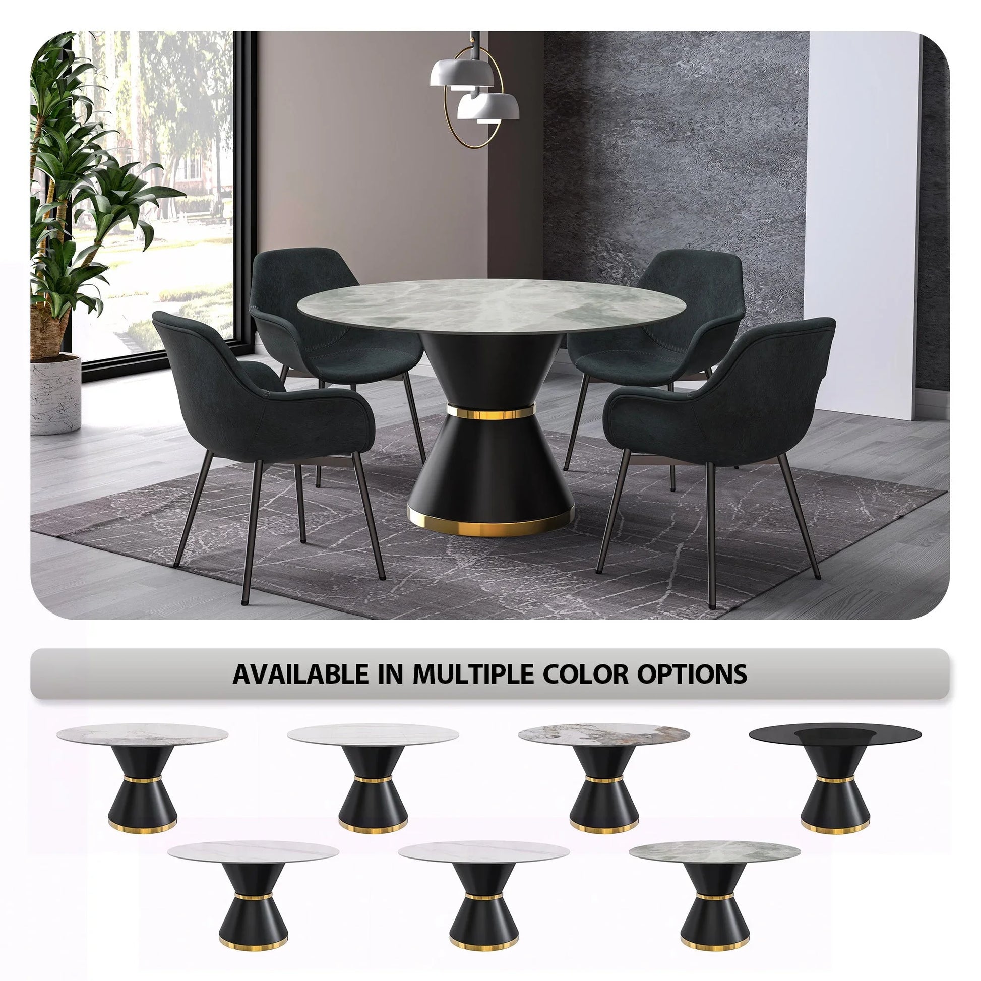Modern Round Dining Table with a Glass/Stone Tabletop in Stainless Steel Seats 6-10 Qorvus Collection - Elax Furniture