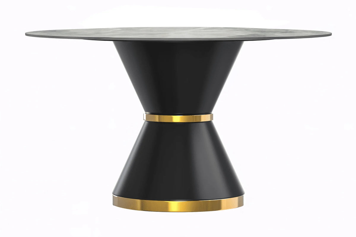 Modern Round Dining Table with a Glass/Stone Tabletop in Stainless Steel Seats 6-10 Qorvus Collection - Elax Furniture