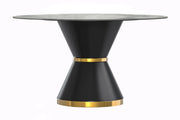 Modern Round Dining Table with a Glass/Stone Tabletop in Stainless Steel Seats 6-10 Qorvus Collection - Elax Furniture