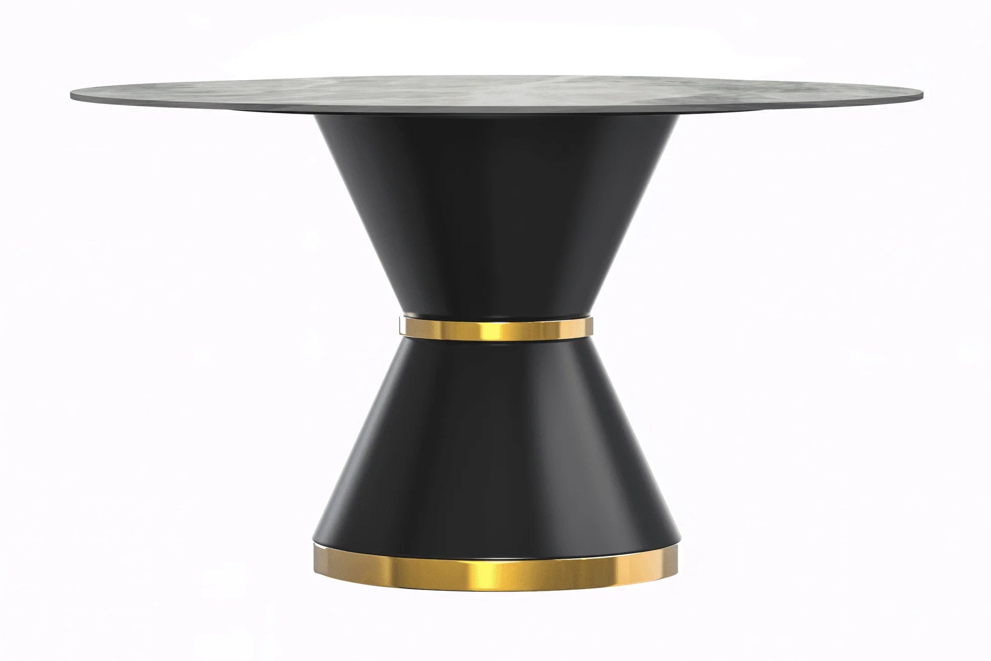 Modern Round Dining Table with a Glass/Stone Tabletop in Stainless Steel Seats 6-10 Qorvus Collection - Elax Furniture