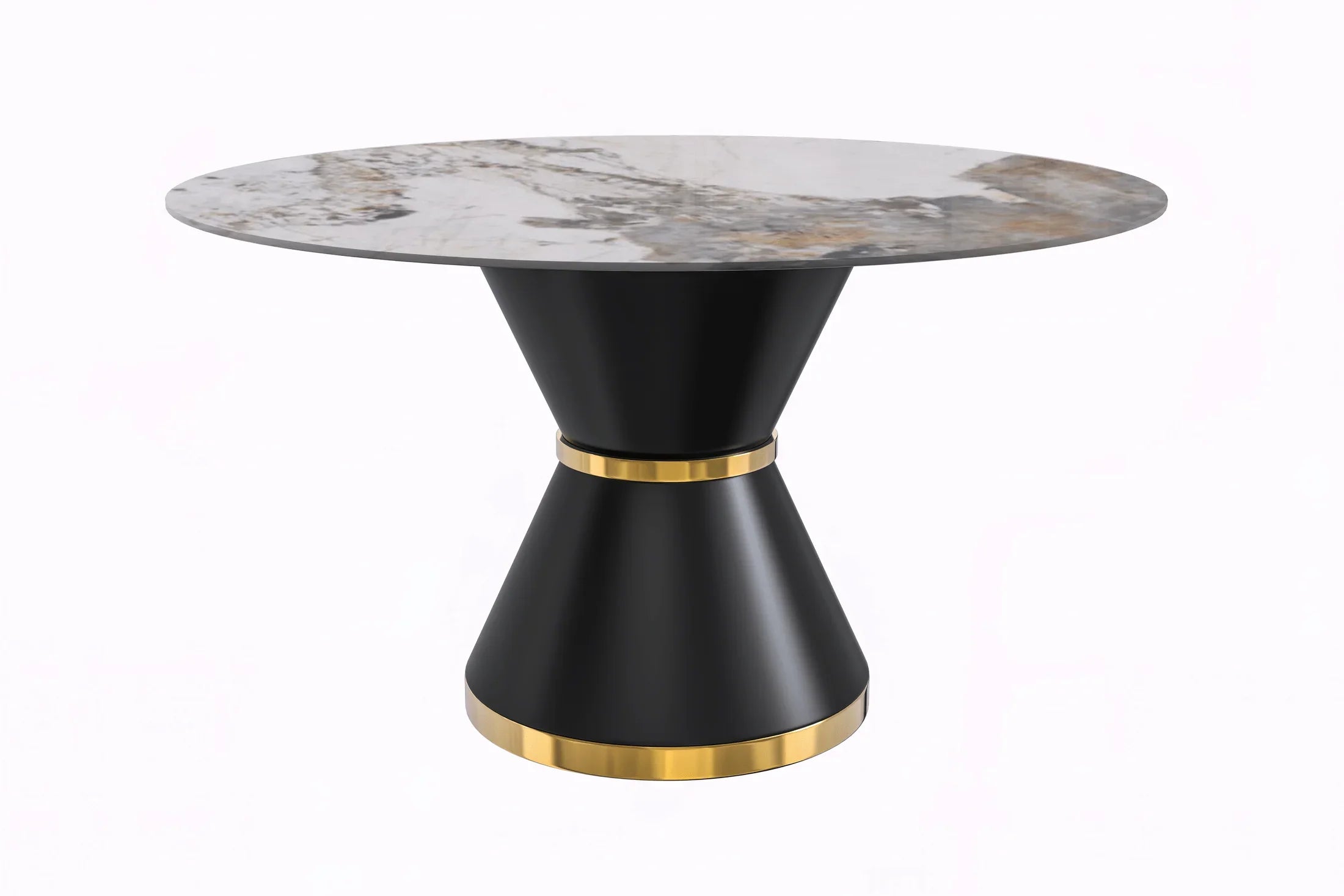 Modern Round Dining Table with a Glass/Stone Tabletop in Stainless Steel Seats 6-10 Qorvus Collection - Elax Furniture