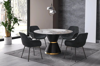Modern Round Dining Table with a Glass/Stone Tabletop in Stainless Steel Seats 6-10 Qorvus Collection - Elax Furniture