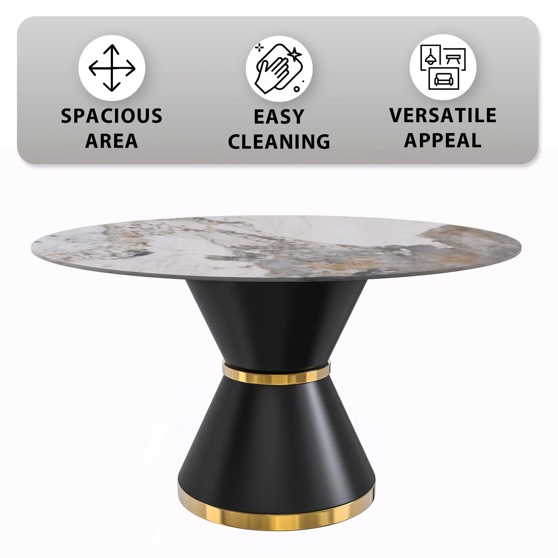 Modern Round Dining Table with a Glass/Stone Tabletop in Stainless Steel Seats 6-10 Qorvus Collection - Elax Furniture