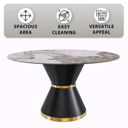 Modern Round Dining Table with a Glass/Stone Tabletop in Stainless Steel Seats 6-10 Qorvus Collection - Elax Furniture