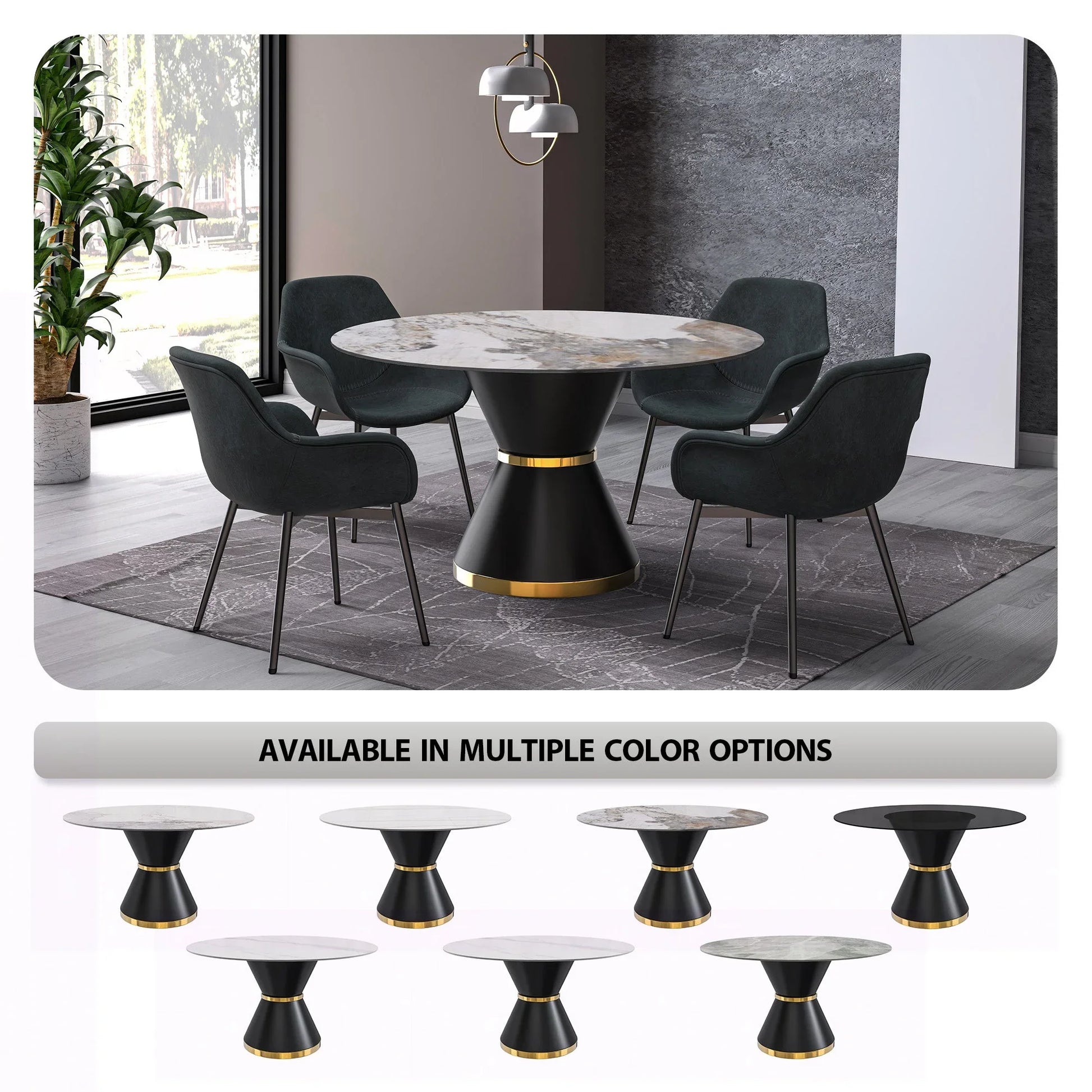 Modern Round Dining Table with a Glass/Stone Tabletop in Stainless Steel Seats 6-10 Qorvus Collection - Elax Furniture