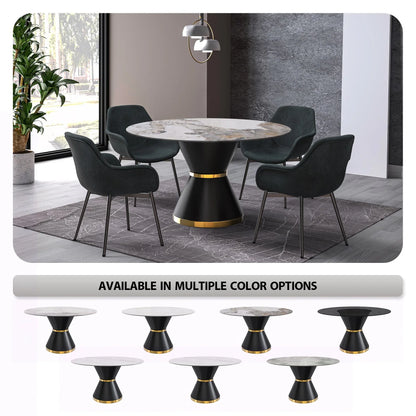 Modern Round Dining Table with a Glass/Stone Tabletop in Stainless Steel Seats 6-10 Qorvus Collection - Elax Furniture