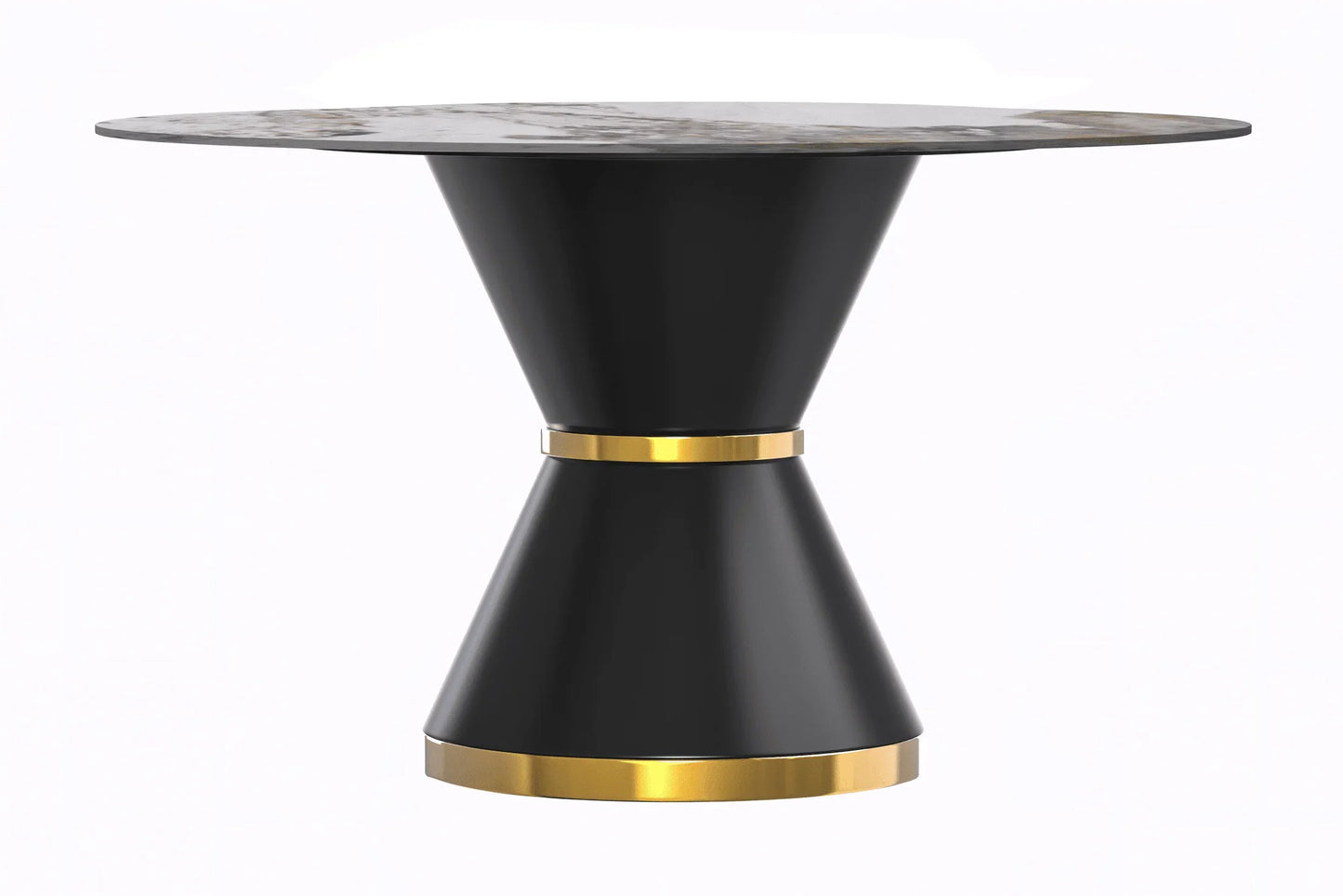 Modern Round Dining Table with a Glass/Stone Tabletop in Stainless Steel Seats 6-10 Qorvus Collection - Elax Furniture