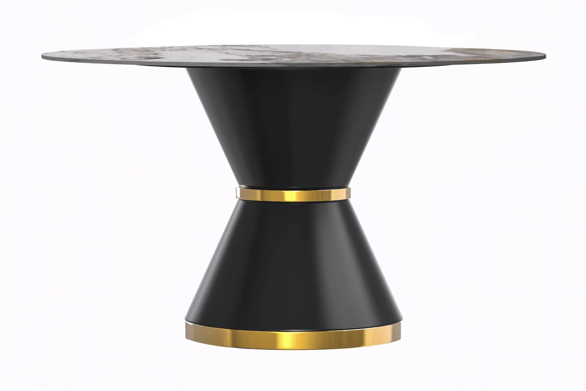 Modern Round Dining Table with a Glass/Stone Tabletop in Stainless Steel Seats 6-10 Qorvus Collection - Elax Furniture