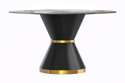 Modern Round Dining Table with a Glass/Stone Tabletop in Stainless Steel Seats 6-10 Qorvus Collection - Elax Furniture