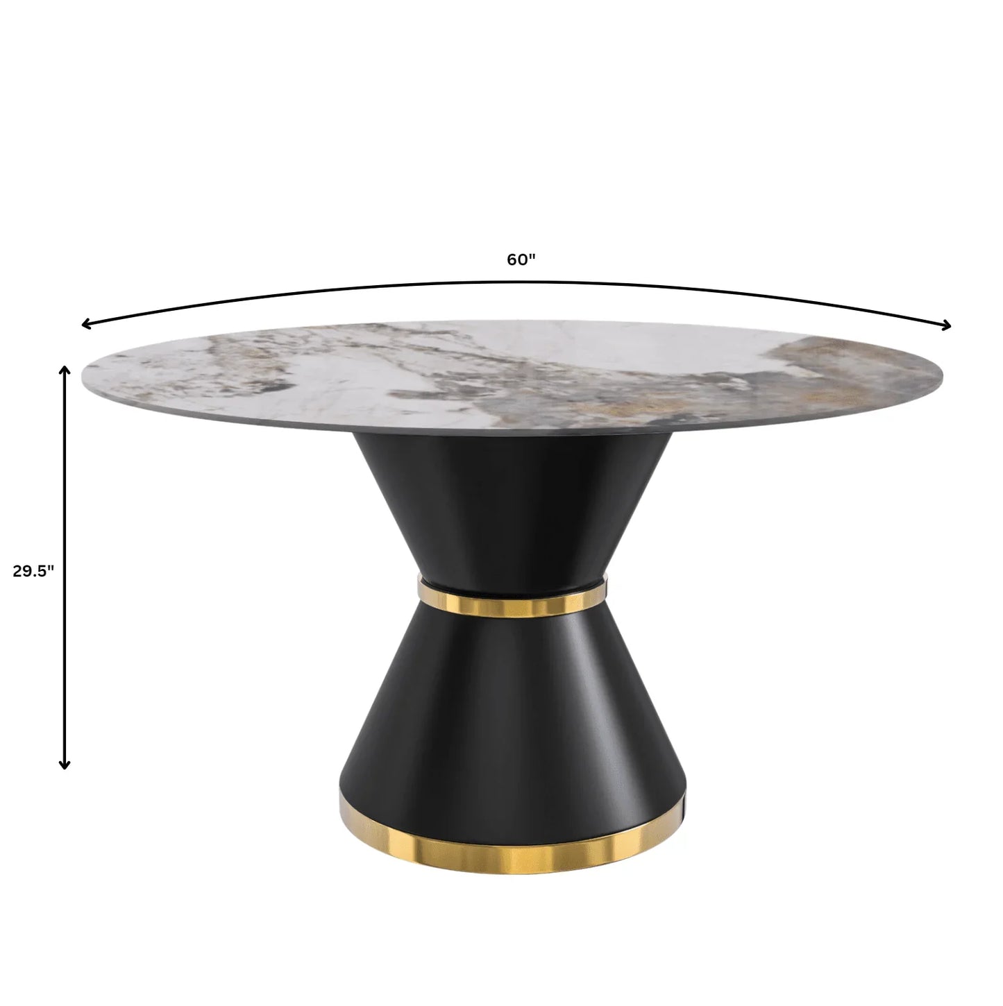 Modern Round Dining Table with a Glass/Stone Tabletop in Stainless Steel Seats 6-10 Qorvus Collection - Elax Furniture