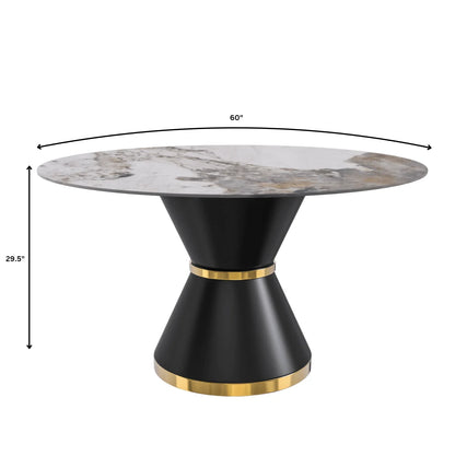 Modern Round Dining Table with a Glass/Stone Tabletop in Stainless Steel Seats 6-10 Qorvus Collection - Elax Furniture