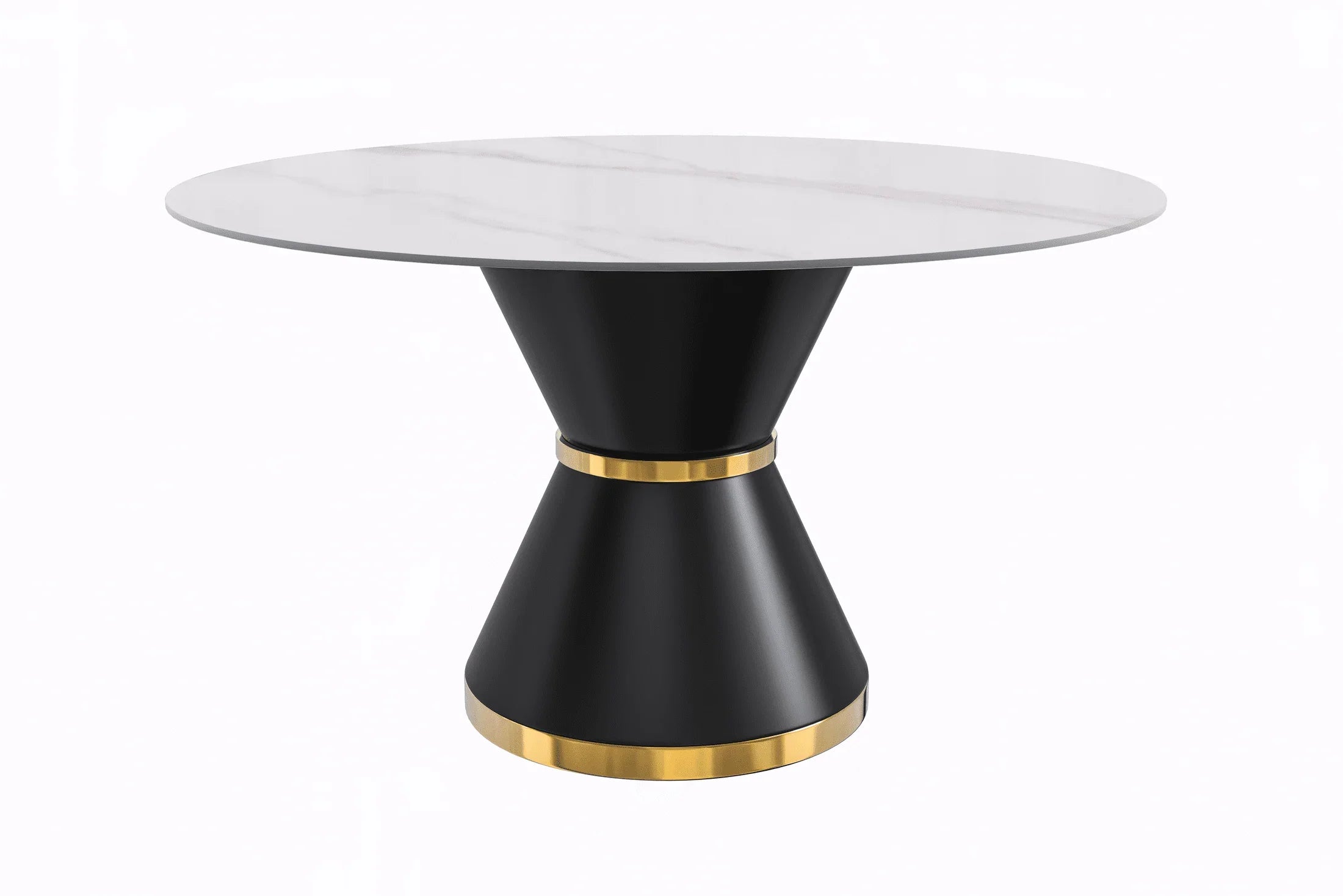Modern Round Dining Table with a Glass/Stone Tabletop in Stainless Steel Seats 6-10 Qorvus Collection - Elax Furniture