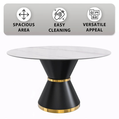 Modern Round Dining Table with a Glass/Stone Tabletop in Stainless Steel Seats 6-10 Qorvus Collection - Elax Furniture
