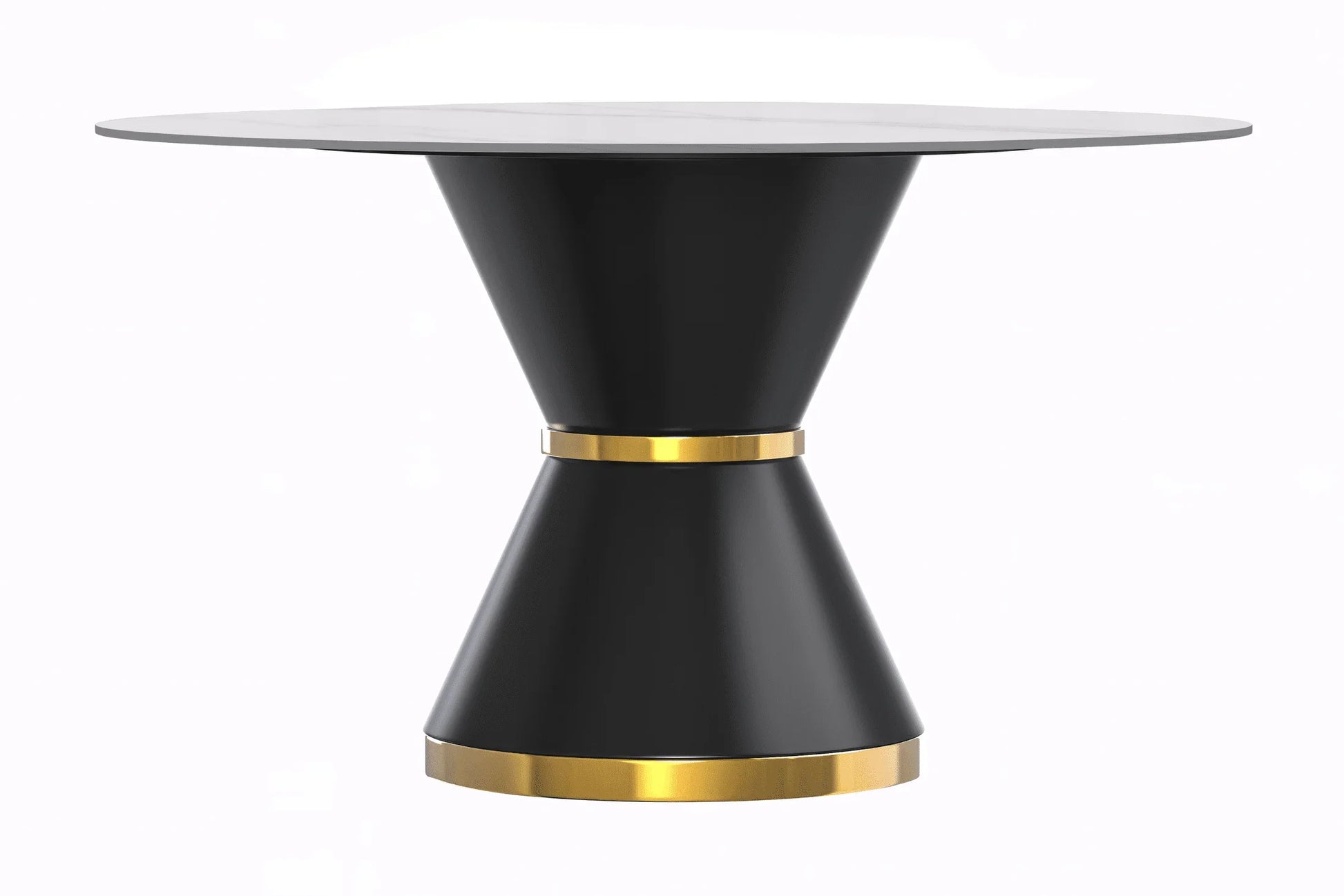 Modern Round Dining Table with a Glass/Stone Tabletop in Stainless Steel Seats 6-10 Qorvus Collection - Elax Furniture