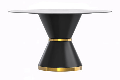 Modern Round Dining Table with a Glass/Stone Tabletop in Stainless Steel Seats 6-10 Qorvus Collection - Elax Furniture