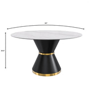 Modern Round Dining Table with a Glass/Stone Tabletop in Stainless Steel Seats 6-10 Qorvus Collection - Elax Furniture