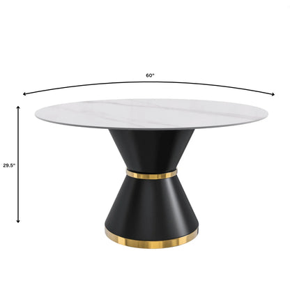 Modern Round Dining Table with a Glass/Stone Tabletop in Stainless Steel Seats 6-10 Qorvus Collection - Elax Furniture