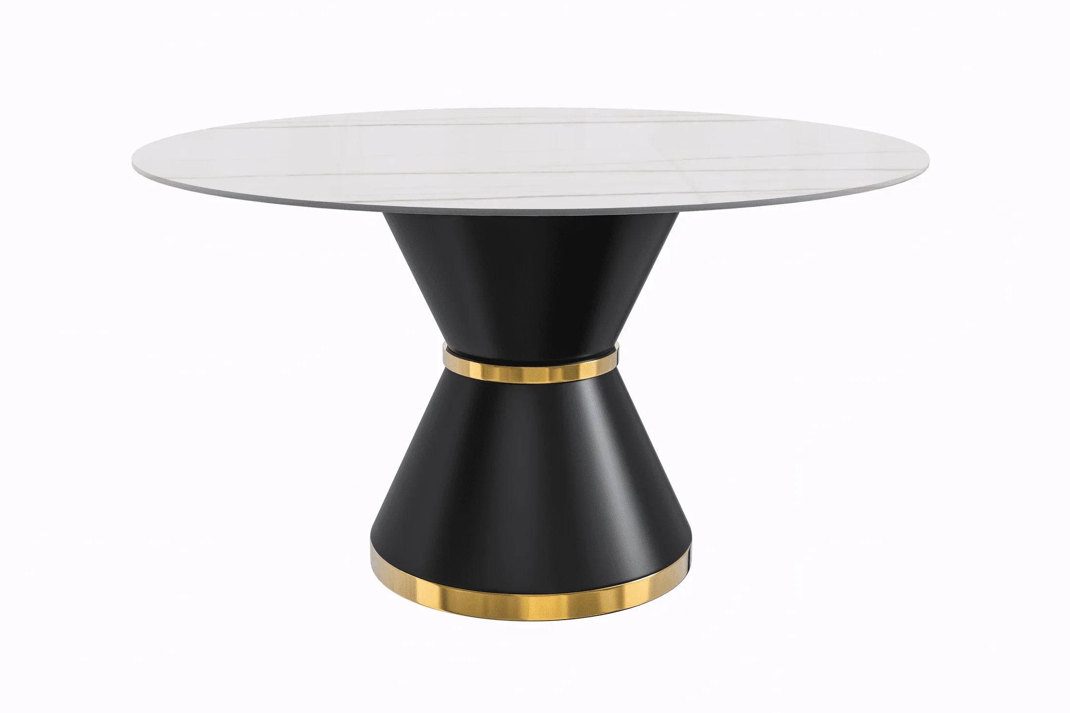 Modern Round Dining Table with a Glass/Stone Tabletop in Stainless Steel Seats 6-10 Qorvus Collection - Elax Furniture