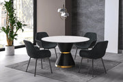Modern Round Dining Table with a Glass/Stone Tabletop in Stainless Steel Seats 6-10 Qorvus Collection - Elax Furniture
