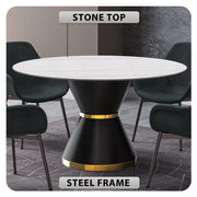 Modern Round Dining Table with a Glass/Stone Tabletop in Stainless Steel Seats 6-10 Qorvus Collection - Elax Furniture