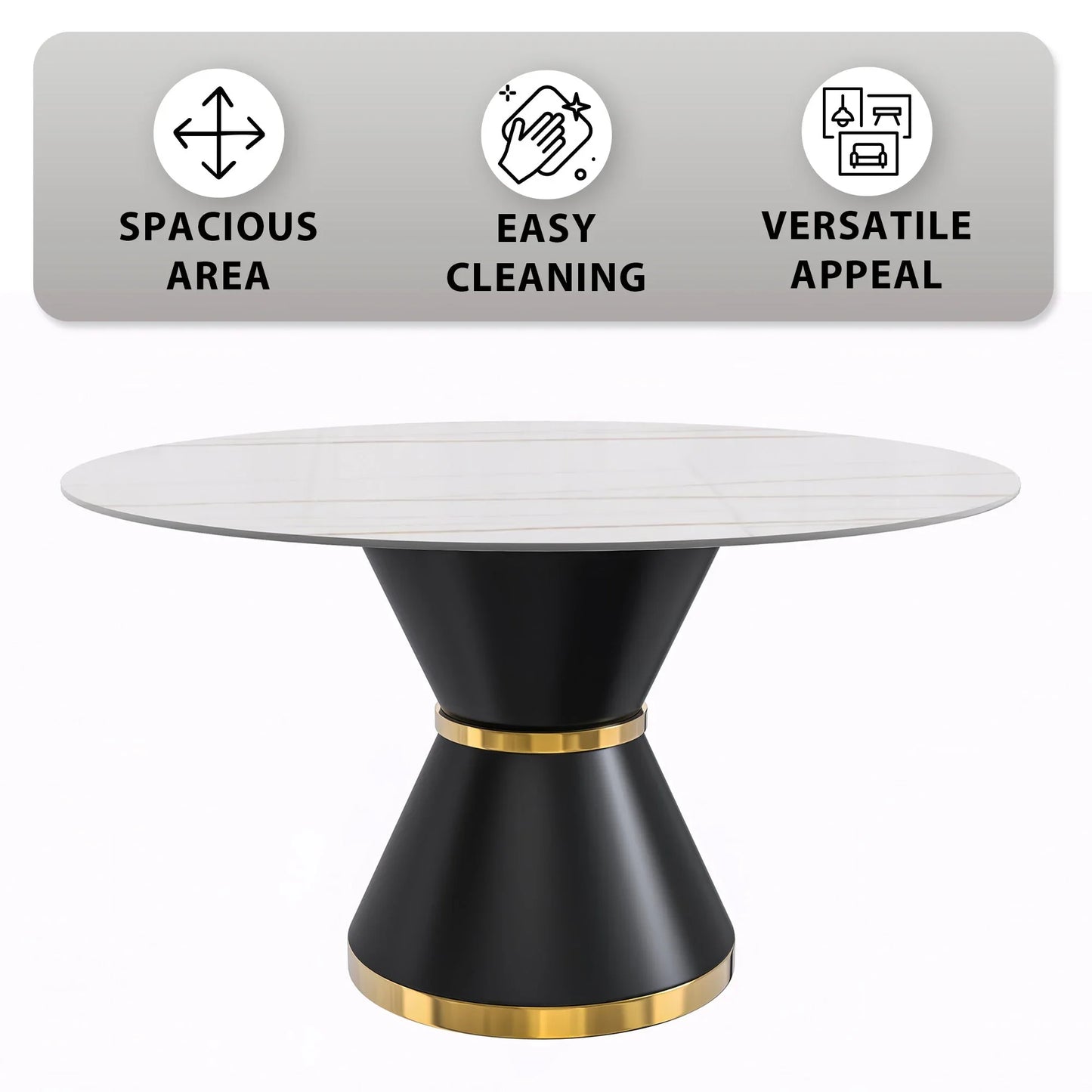 Modern Round Dining Table with a Glass/Stone Tabletop in Stainless Steel Seats 6-10 Qorvus Collection - Elax Furniture
