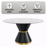 Modern Round Dining Table with a Glass/Stone Tabletop in Stainless Steel Seats 6-10 Qorvus Collection - Elax Furniture