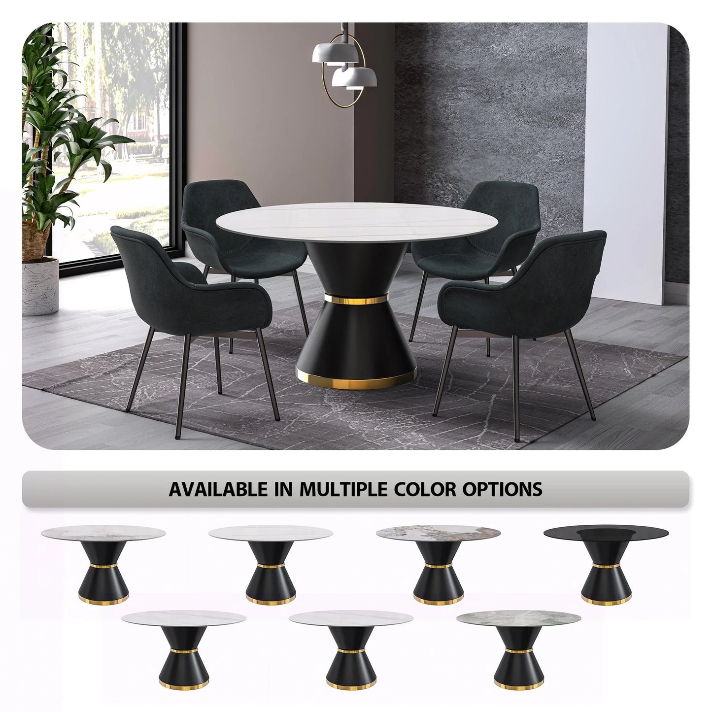 Modern Round Dining Table with a Glass/Stone Tabletop in Stainless Steel Seats 6-10 Qorvus Collection - Elax Furniture