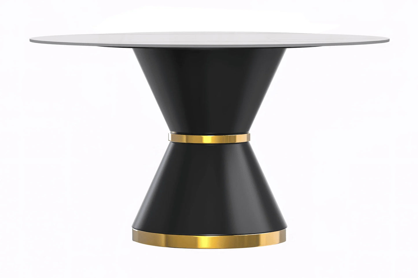 Modern Round Dining Table with a Glass/Stone Tabletop in Stainless Steel Seats 6-10 Qorvus Collection - Elax Furniture