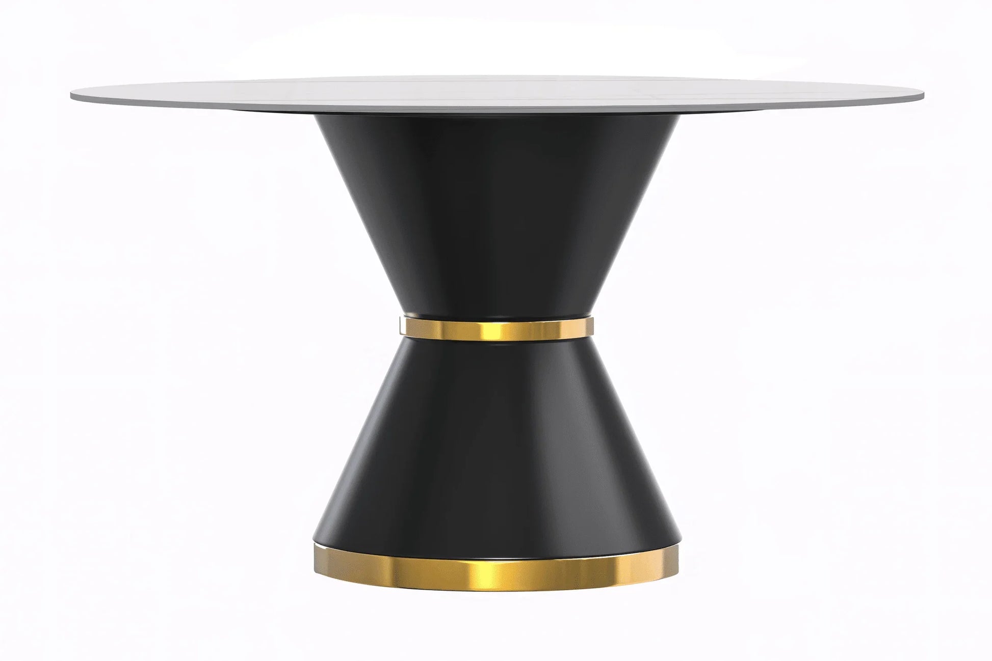 Modern Round Dining Table with a Glass/Stone Tabletop in Stainless Steel Seats 6-10 Qorvus Collection - Elax Furniture
