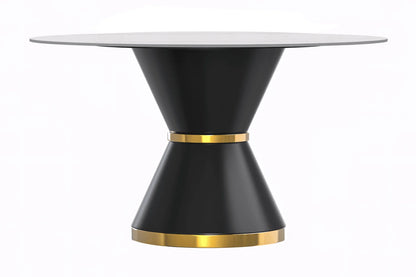 Modern Round Dining Table with a Glass/Stone Tabletop in Stainless Steel Seats 6-10 Qorvus Collection - Elax Furniture