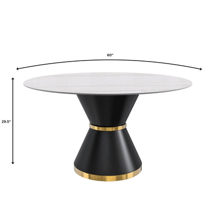 Modern Round Dining Table with a Glass/Stone Tabletop in Stainless Steel Seats 6-10 Qorvus Collection - Elax Furniture
