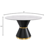 Modern Round Dining Table with a Glass/Stone Tabletop in Stainless Steel Seats 6-10 Qorvus Collection - Elax Furniture