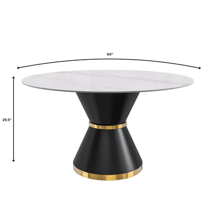 Modern Round Dining Table with a Glass/Stone Tabletop in Stainless Steel Seats 6-10 Qorvus Collection - Elax Furniture