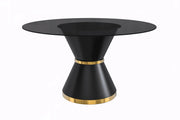 Modern Round Dining Table with a Glass/Stone Tabletop in Stainless Steel Seats 6-10 Qorvus Collection - Elax Furniture