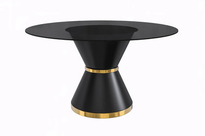Modern Round Dining Table with a Glass/Stone Tabletop in Stainless Steel Seats 6-10 Qorvus Collection - Elax Furniture