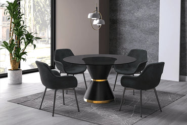Modern Round Dining Table with a Glass/Stone Tabletop in Stainless Steel Seats 6-10 Qorvus Collection - Elax Furniture