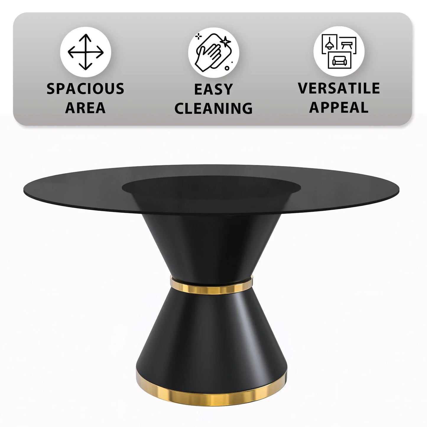 Modern Round Dining Table with a Glass/Stone Tabletop in Stainless Steel Seats 6-10 Qorvus Collection - Elax Furniture