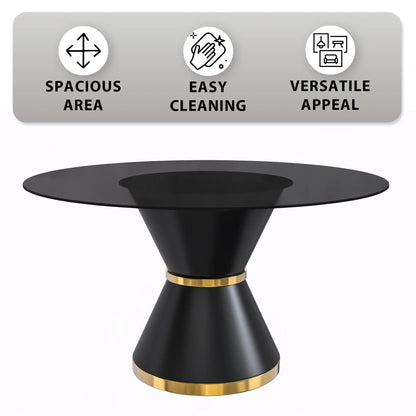 Modern Round Dining Table with a Glass/Stone Tabletop in Stainless Steel Seats 6-10 Qorvus Collection - Elax Furniture