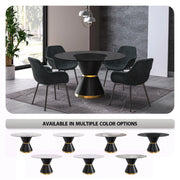 Modern Round Dining Table with a Glass/Stone Tabletop in Stainless Steel Seats 6-10 Qorvus Collection - Elax Furniture