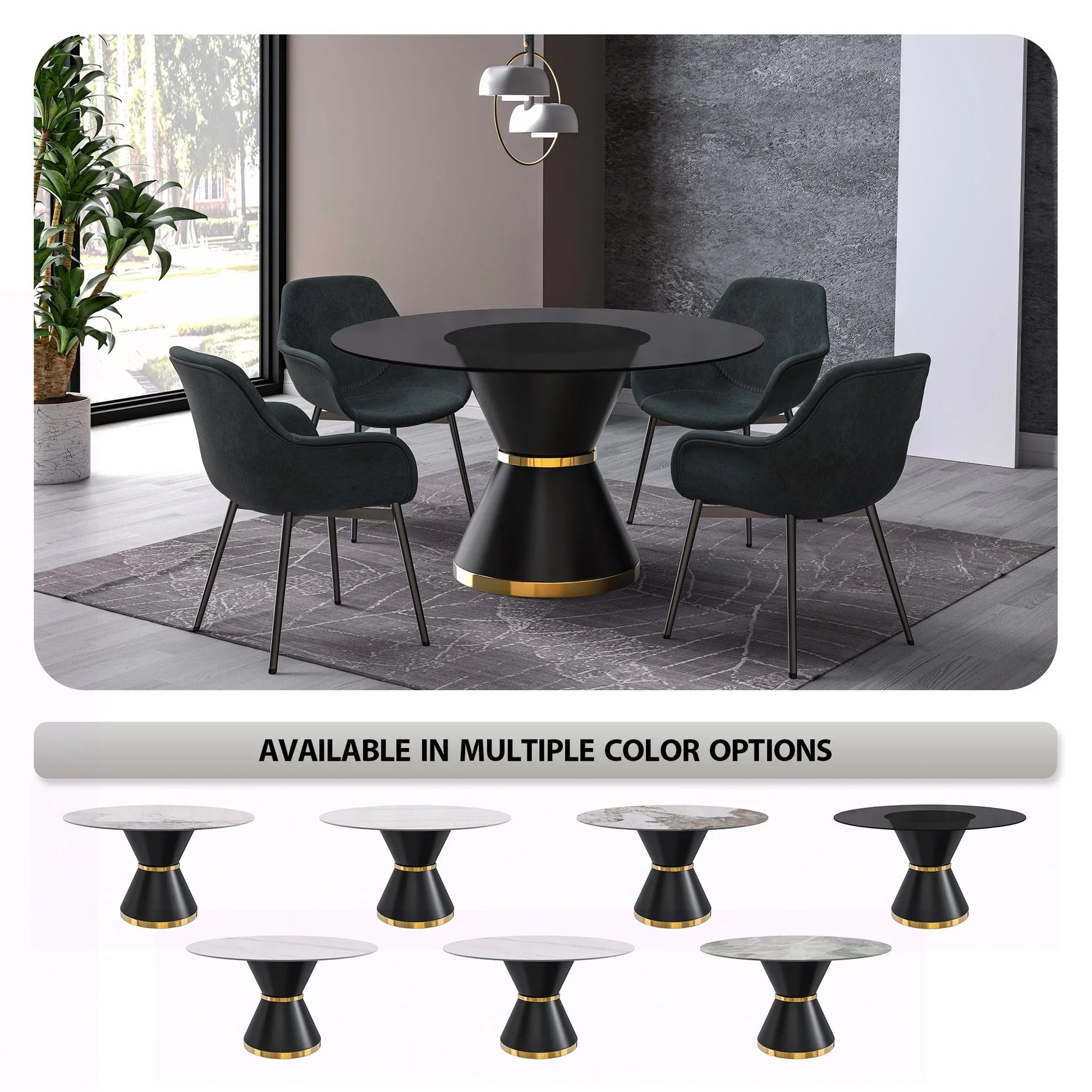Modern Round Dining Table with a Glass/Stone Tabletop in Stainless Steel Seats 6-10 Qorvus Collection - Elax Furniture