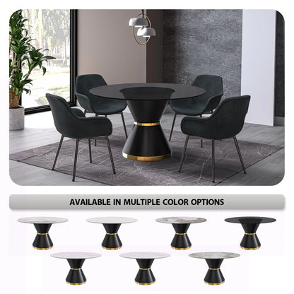 Modern Round Dining Table with a Glass/Stone Tabletop in Stainless Steel Seats 6-10 Qorvus Collection - Elax Furniture