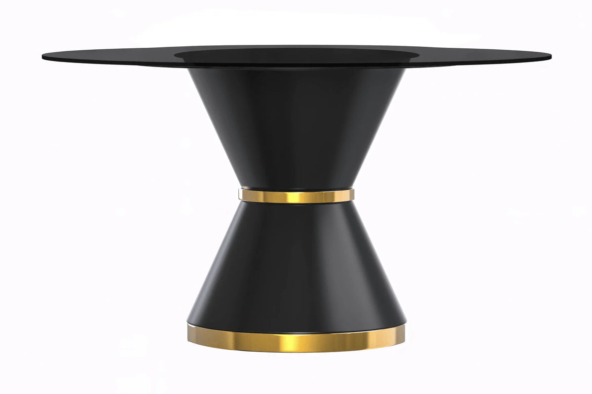 Modern Round Dining Table with a Glass/Stone Tabletop in Stainless Steel Seats 6-10 Qorvus Collection - Elax Furniture