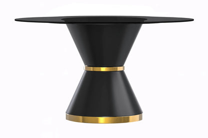 Modern Round Dining Table with a Glass/Stone Tabletop in Stainless Steel Seats 6-10 Qorvus Collection - Elax Furniture