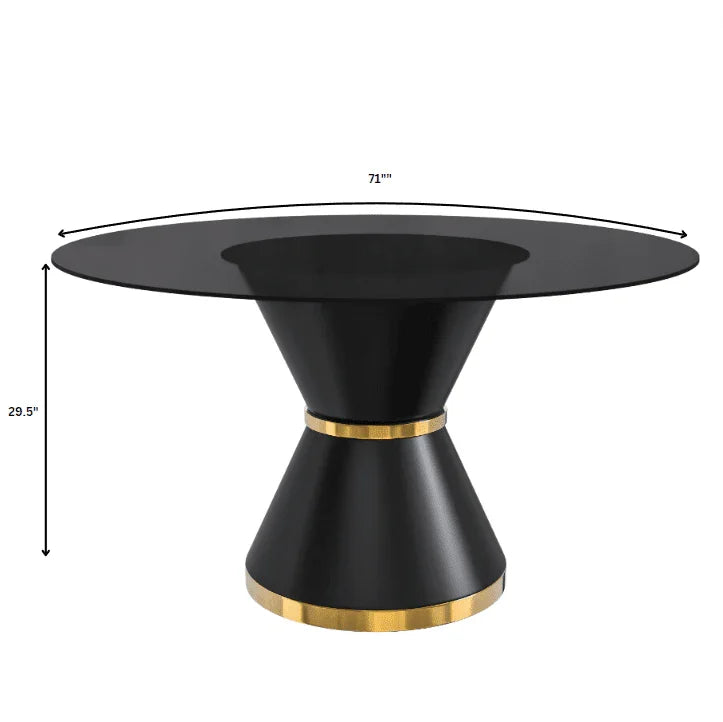 Modern Round Dining Table with a Glass/Stone Tabletop in Stainless Steel Seats 6-10 Qorvus Collection - Elax Furniture