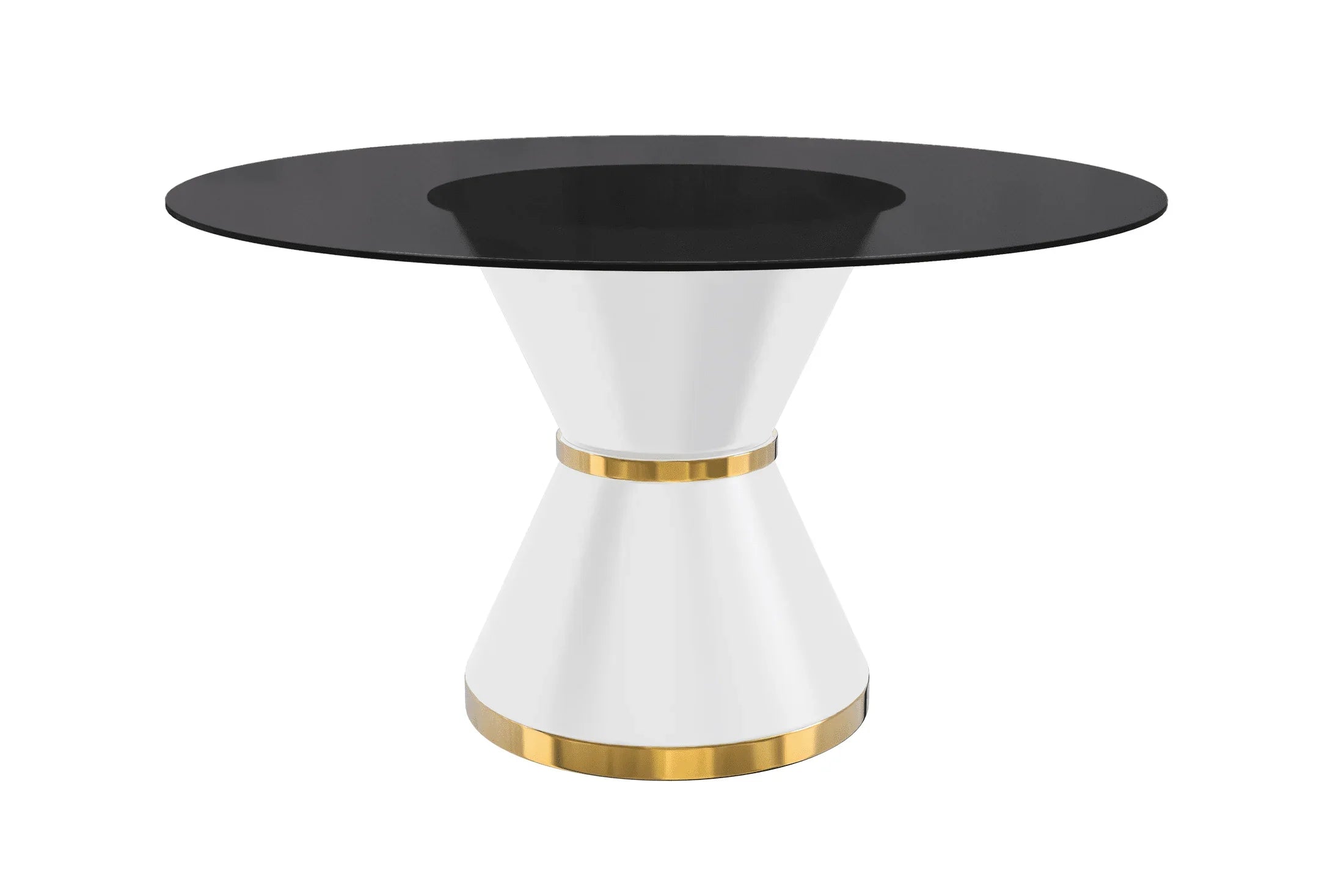 Modern Round Dining Table with a Glass/Stone Tabletop in Stainless Steel Seats 6-10 Qorvus Collection - Elax Furniture