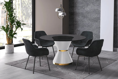 Modern Round Dining Table with a Glass/Stone Tabletop in Stainless Steel Seats 6-10 Qorvus Collection - Elax Furniture