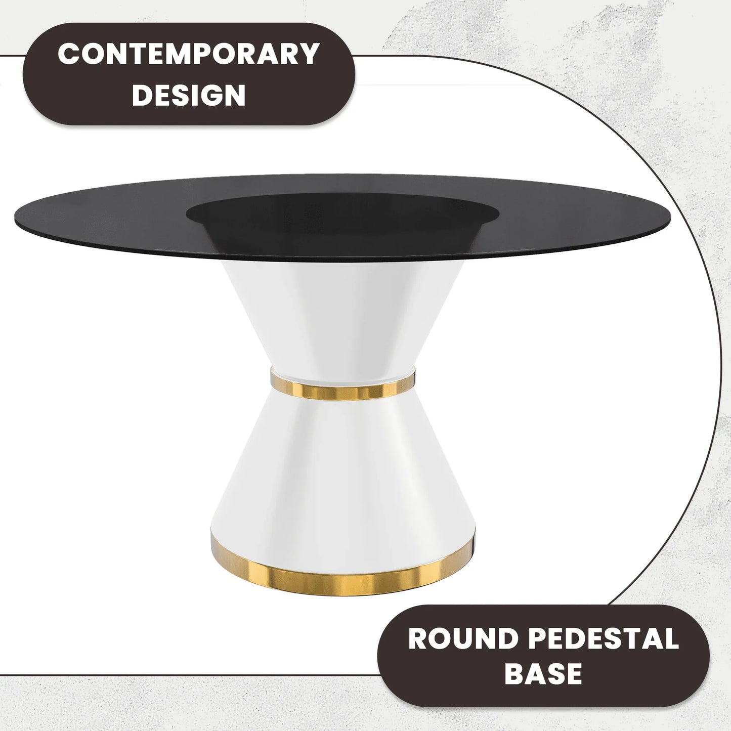 Modern Round Dining Table with a Glass/Stone Tabletop in Stainless Steel Seats 6-10 Qorvus Collection - Elax Furniture